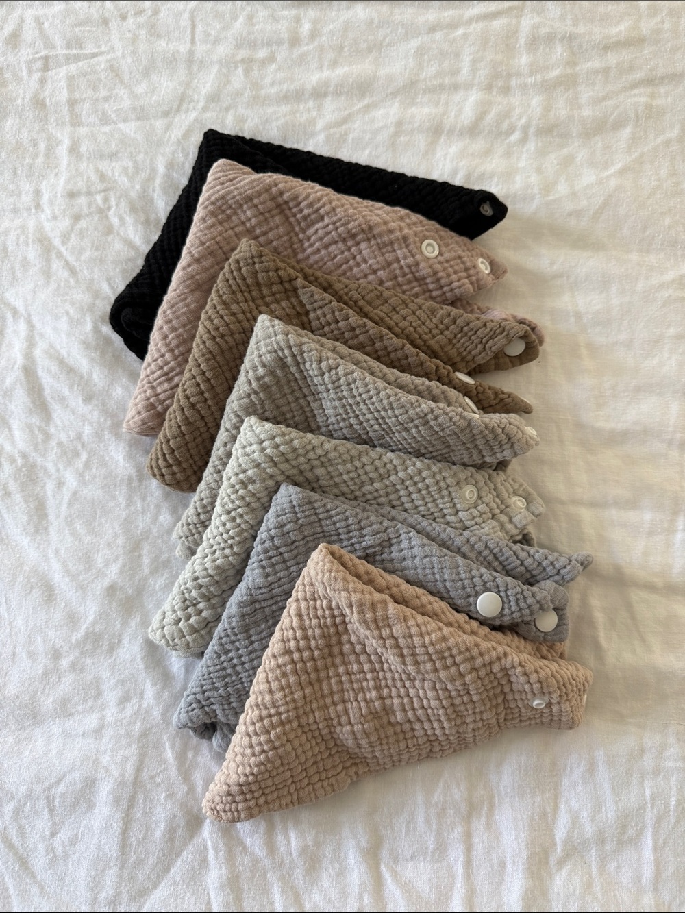 Set of Quilted Bandana Bibs in Neutral Tones (7)